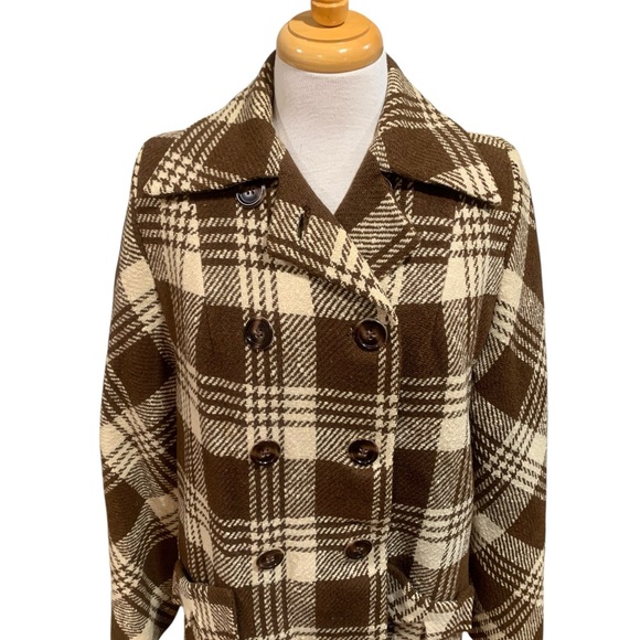 Vntg 50’s Gus Mayer Volup Brown Plaid Double-Breasted Pea Coat sz XL - Picture 2 of 11